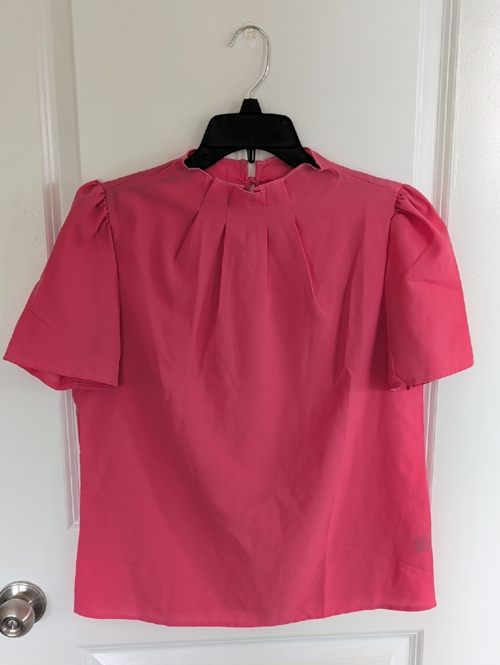 SHEIN Hot Pink Short Sleeve Pleated Neck Blouse